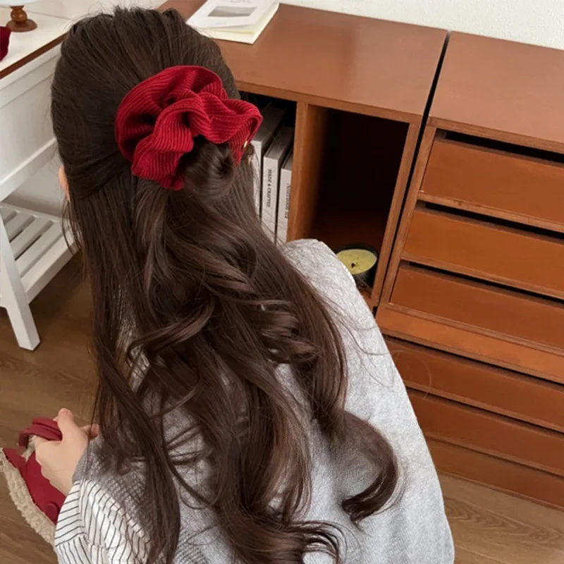 1pc Christmas Red Square Scarf Big Intestine Hairband for Women New Year Ponytail Hair Tie Ankara Red Winter Autumn Hairband - view 3