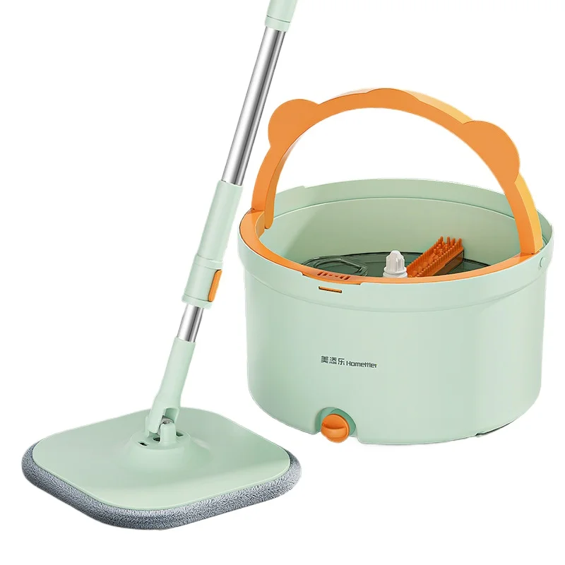 

Rotating Spin Mop for Home Cleaning with Bucket for Wet and Dry Use No Hands Wash Flat Mop for Hard Floors Easy Clean for