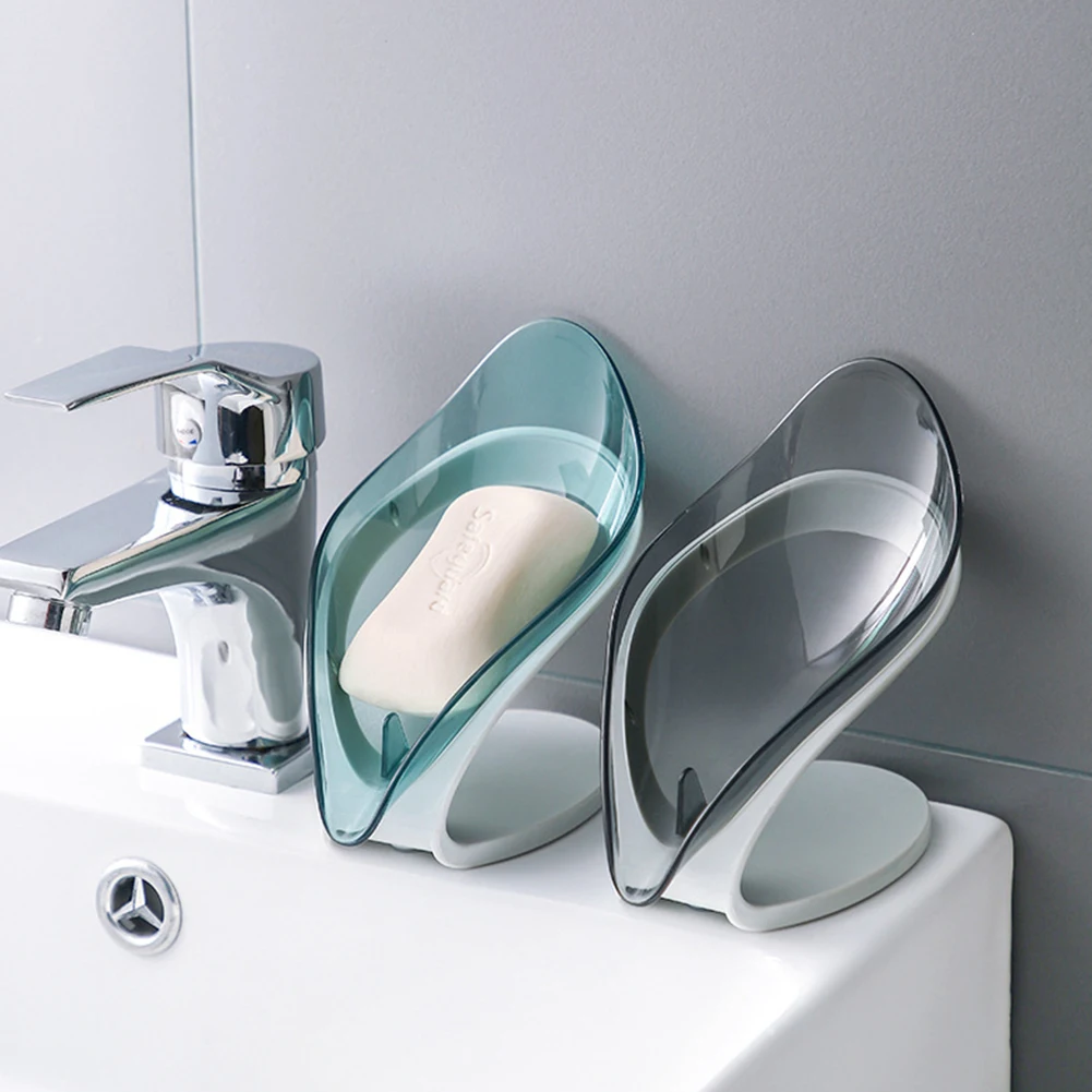 Suction Cup Soap Dish Box For Bathroom Shower Soap Holder With Drain Portable Leaf Shape Toilet Laundry Soap Rack Tray For Basin