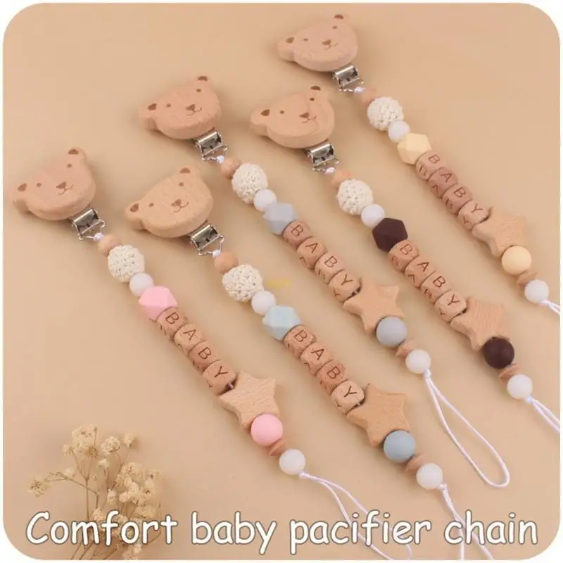

Portable Pacifier Holder Chain with Bear Designed Cartoon Pacifier Strap Baby Dummy Nipple Holder Lanyard