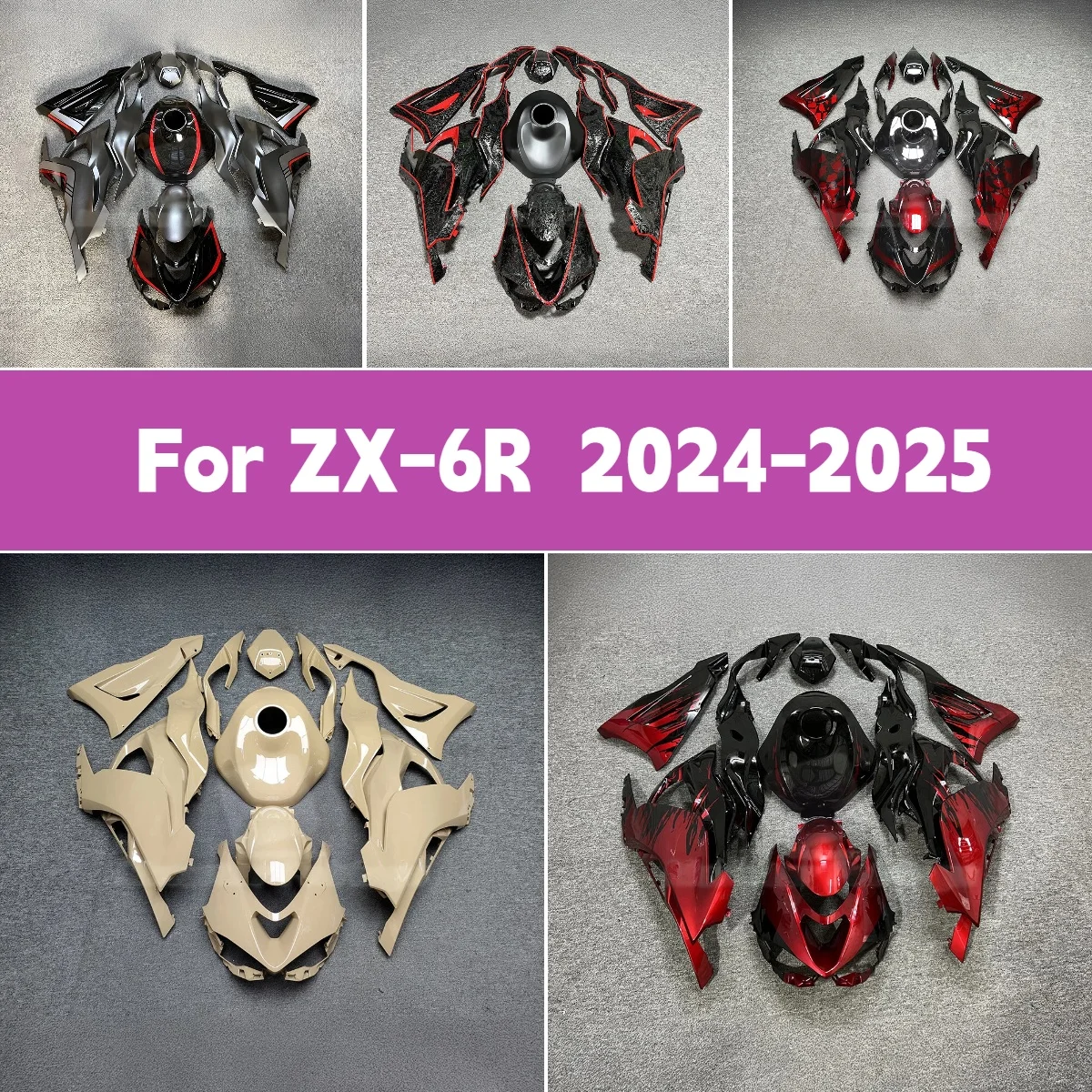 

2024 2025 ZX-6R, черные, красные обтекатели для мотоциклов, полный комплект, подходит для 24 25 Kawasaki ZX-6R, несколько дизайнов, комплект обтекателей