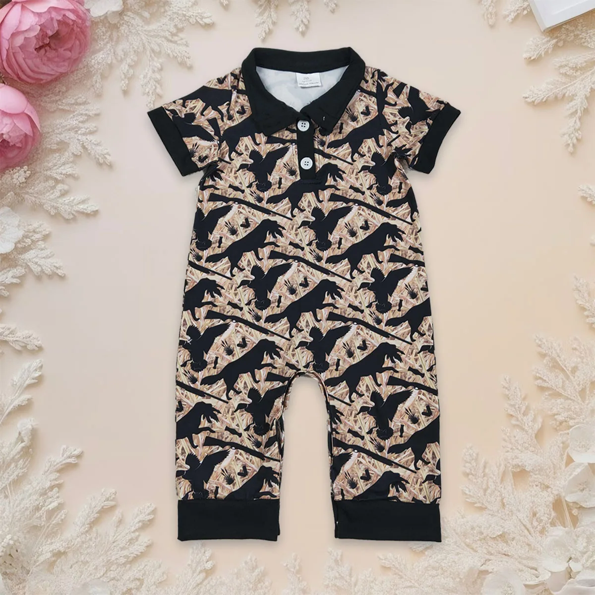 

Newborn Baby Boy Hunting Dog Ducks Camo Footie Bubble Romper Infant Bodysuit Toddler Cotton Coverall Jumpsuit Clothing Wholesale