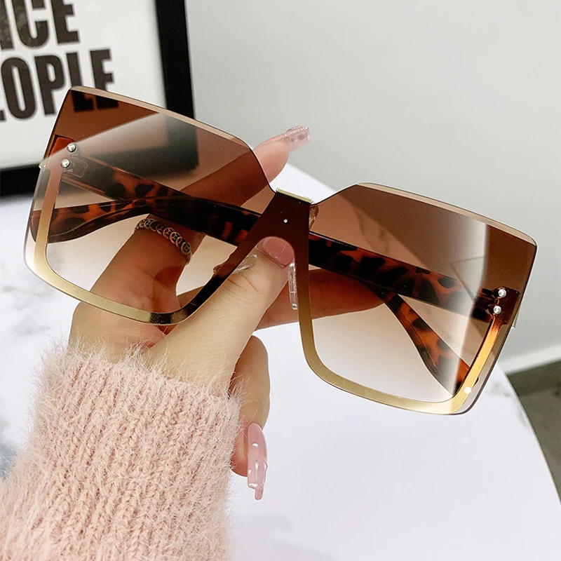 Rimless Sunglasses Women Trendy Vintage Oversized Luxury Lady Shades Eyewear Fashion Design Sun Glasses Brand Gafas De Sol