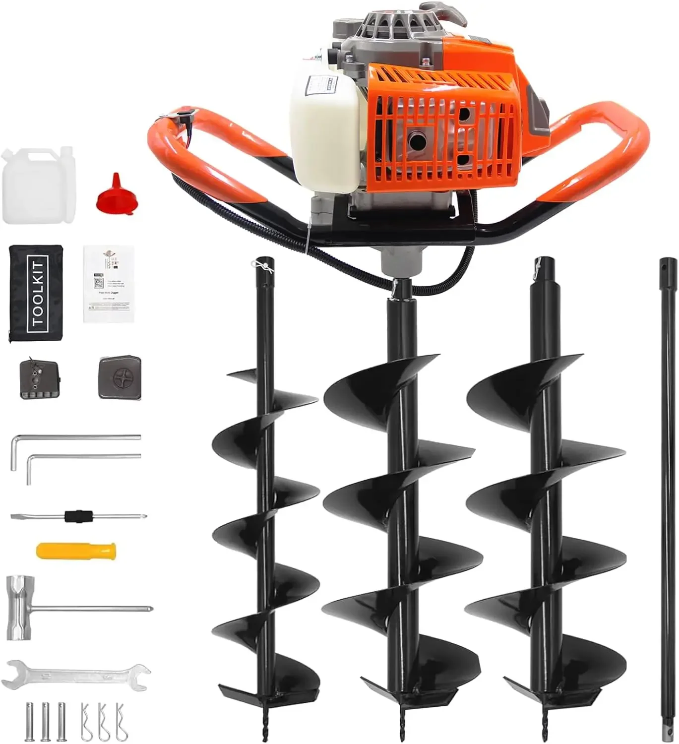 Post Hole Digger, 2 Stroke Gas Powered Earth Post Hole Digger with 2 Auger Drill Bits(6