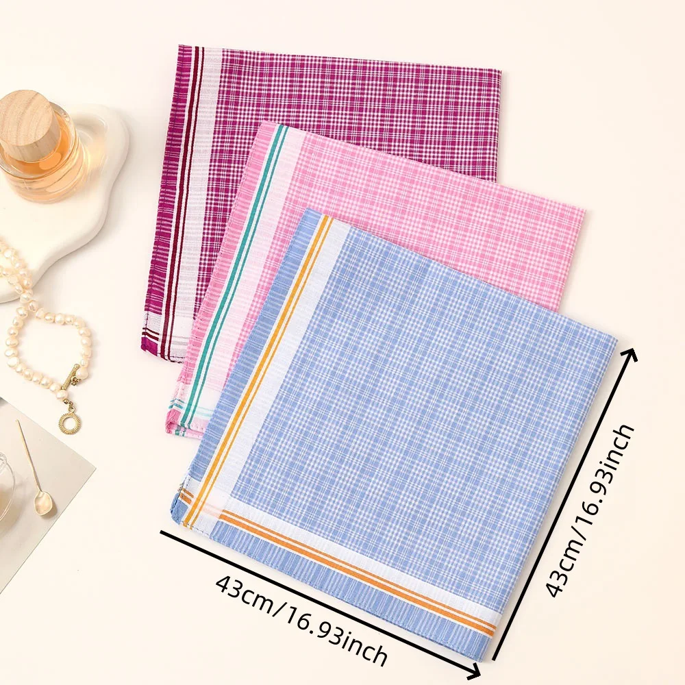 3 pezzi fazzoletto scozzese in puro cotone da donna fazzoletto colore a contrasto abbinato sottile asciugamano morbido per il sudore 43 cm