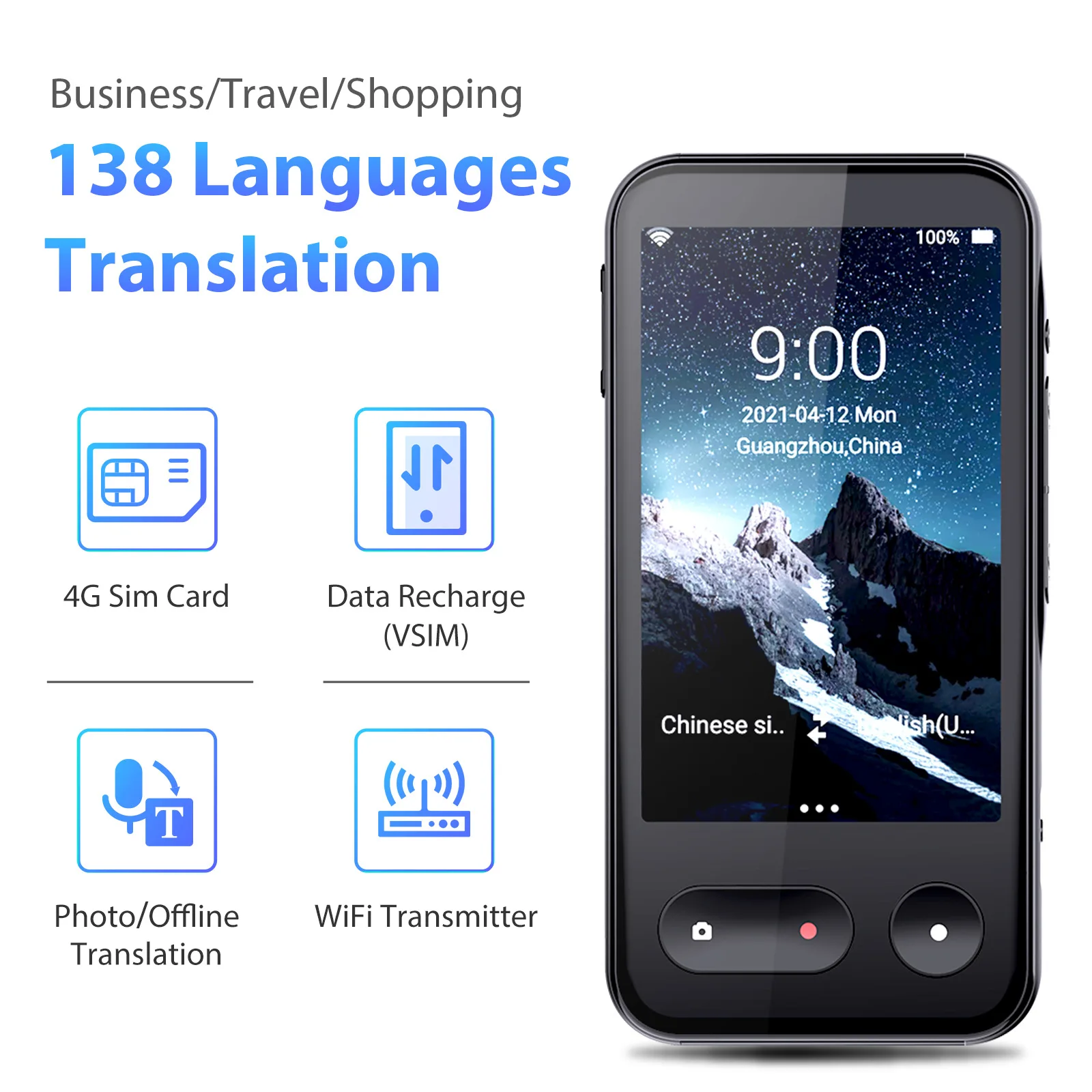 2021 Newest design high profit 138 language translation smart 4G offline portable handheld ai translator