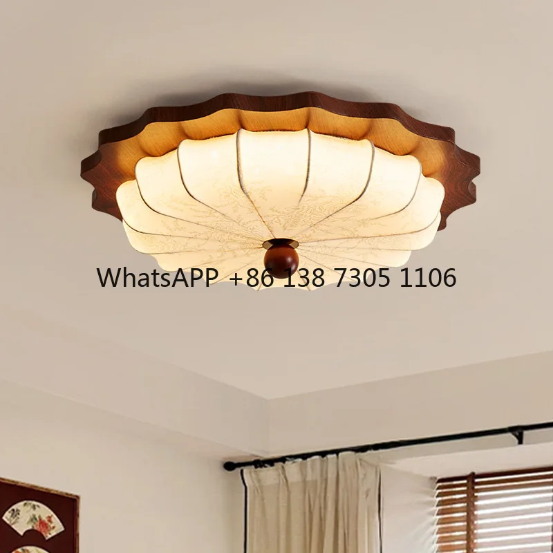 

Эстетичный американский ретро-светильник для спальни в японском стиле ваби-саби, с узором под орех, тканевый потолочный светильник для спальни.