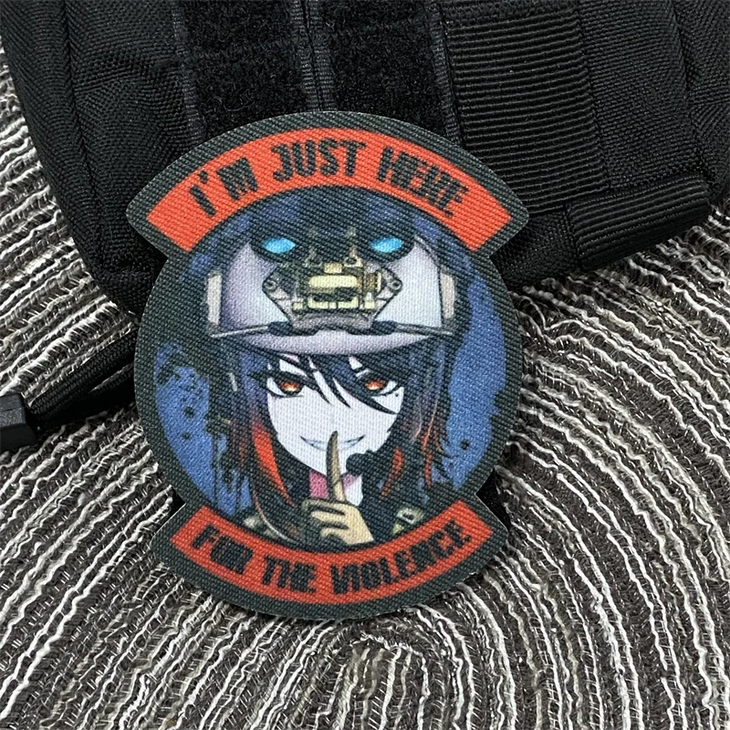 I Am Just Here for The Violence Printing Patch Anime Mikhail Girl Morale Badge Hook&loop Backpack Clothing Decoration Sticker