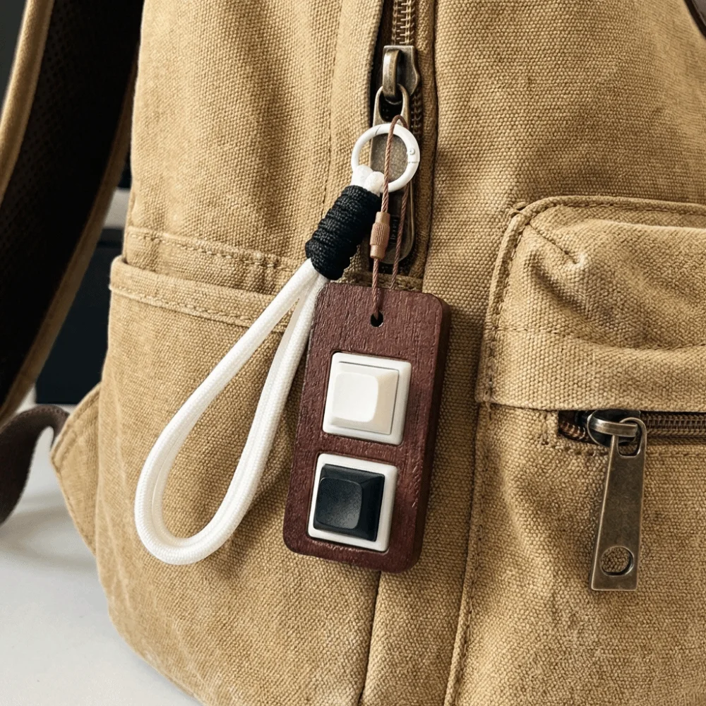 Wooden Material Wooden Fidget Keychain Press Squishy Texture Stress Relief Pendant Clicker Mechanism Push Button