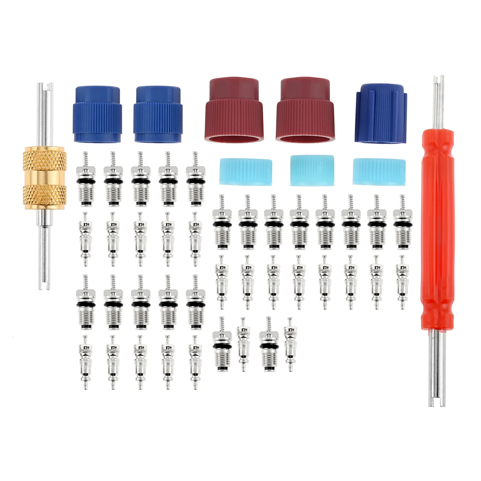 50PCS Air Conditioning Valve Core Accessories Kit R12 R134a Refrigeration Tire Valve Stem Cores HVAC AC System Seal Caps Kit