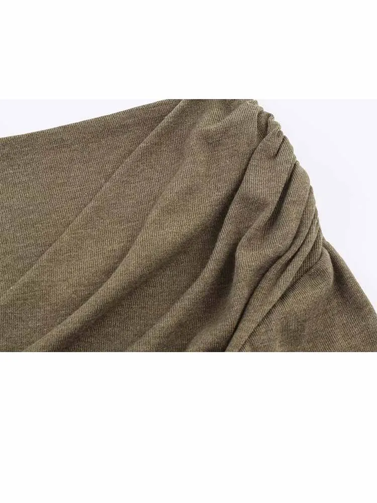 

HH Woman Fashion Versatile Long Sleeves Solid Boat Collar Pleated Decoration Slim Tops Female Temperament Casual 3-Color Tops