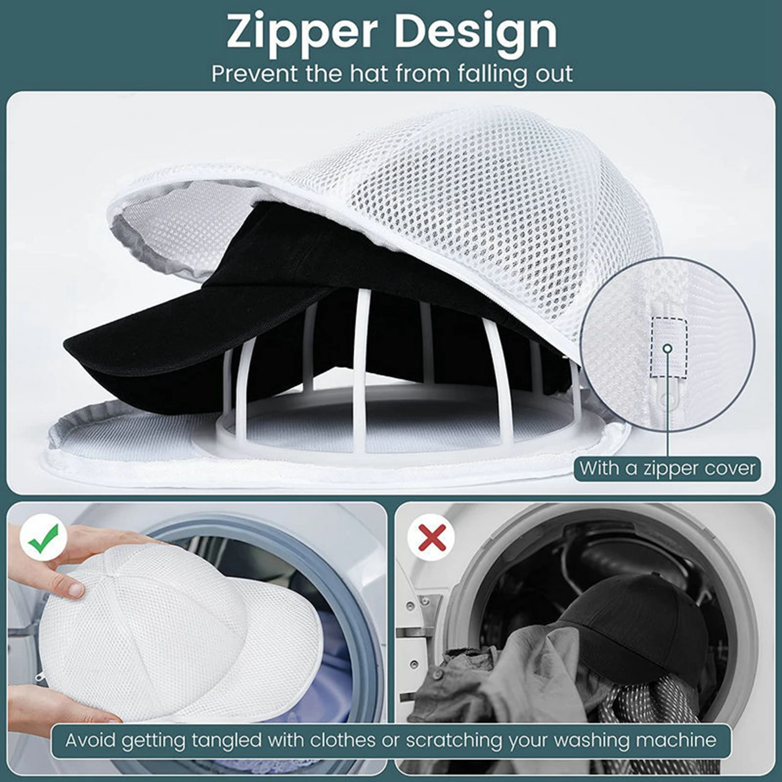 Hat Washer Cap Washing Holder Frame Cage Protector Portable Multifunctional Detachable 2 in 1 Hat Organizer for Washing Machine