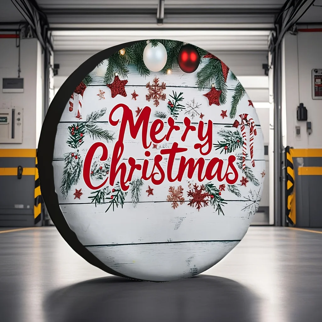1pc 2D flat printing Car tire cover Merry Christmas Polyester Fabric Without Electricity Outdoor parking Perfect