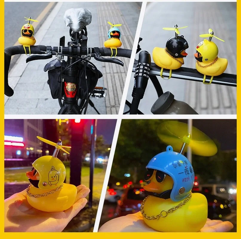 Canard à éclairage jaune pour vélo, cloche de vélo, vis à air Shoes, casque de vélo, canard mignon rotatif, lumières d\'équitation de vélo, klaxon