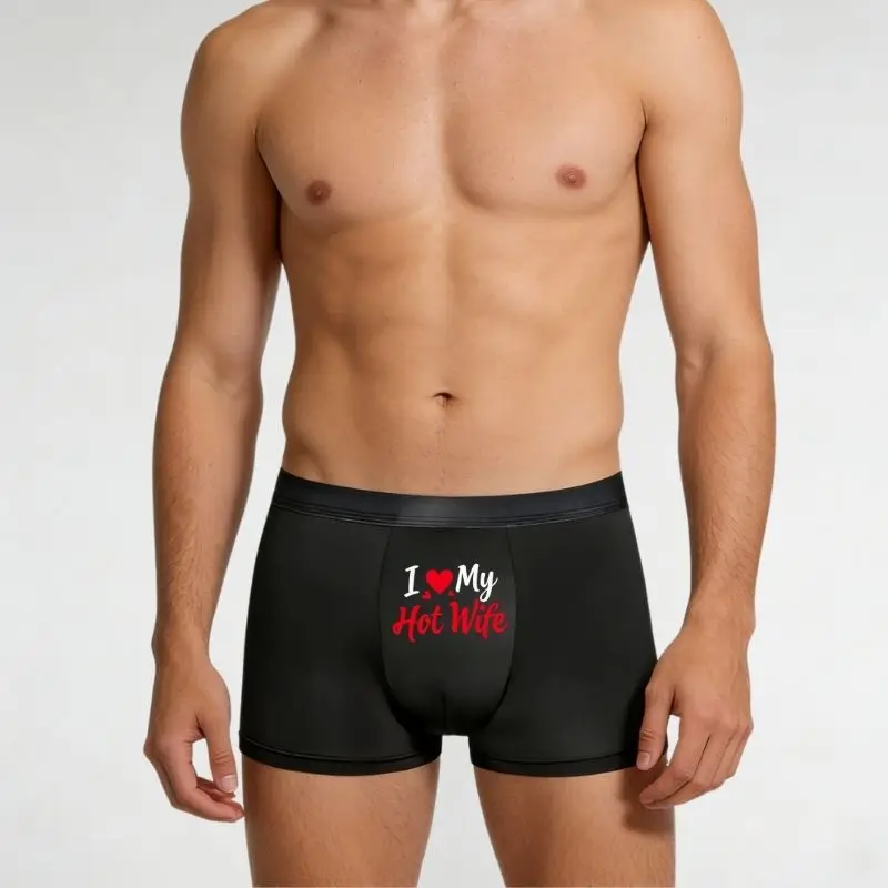 Herren-Unterhosen mit verspieltem Buchstaben-Print, Boxershorts, atmungsaktive Unterhosen mit „I LOVE My Hot Wife“-Prints, Boxershorts in Übergröße