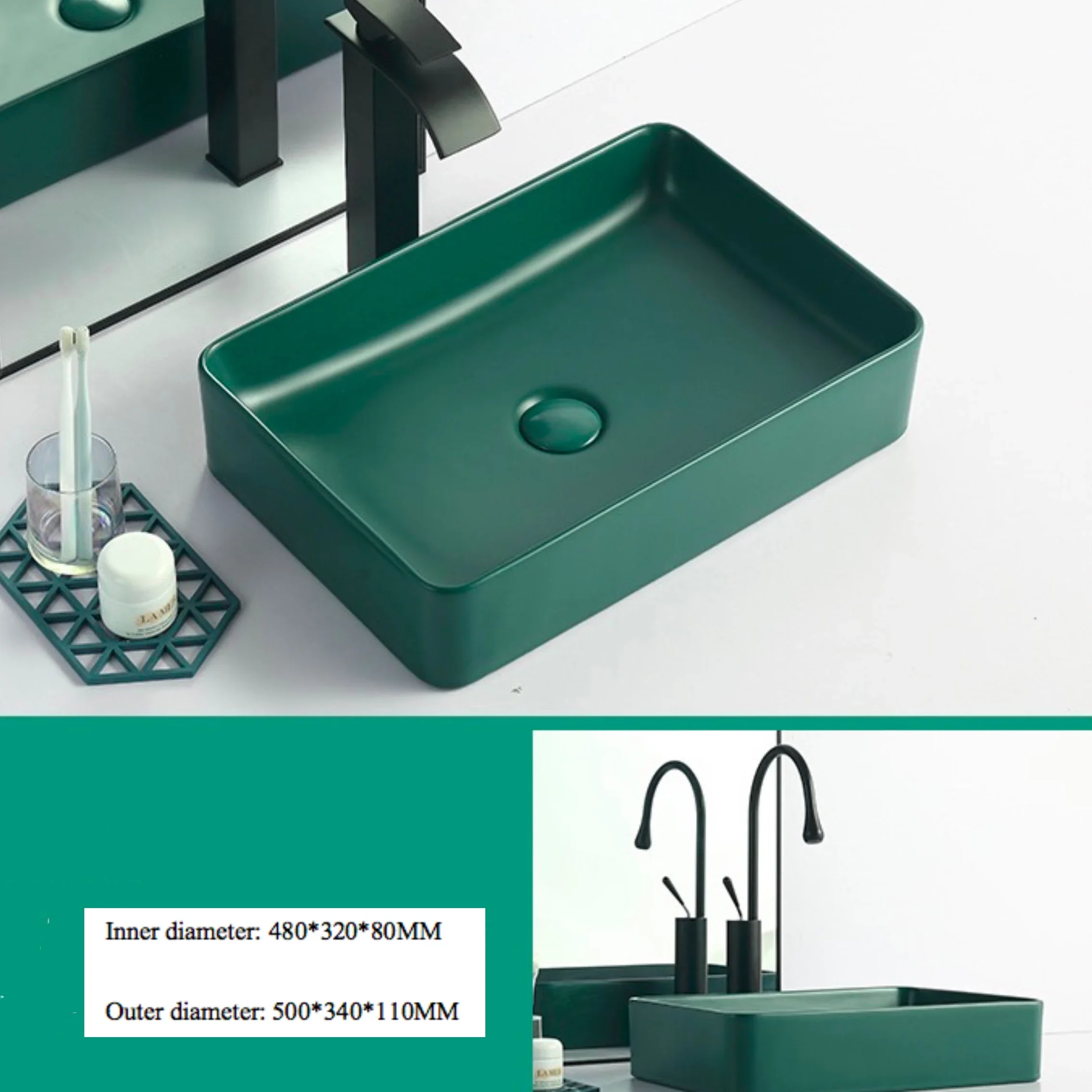 Dark Green Matte Ceramic Washbasin Bathroom Sinks 9L Wash Basin Sample Mini Toilet Countertop Art Basin With Faucet 50*34*11CM