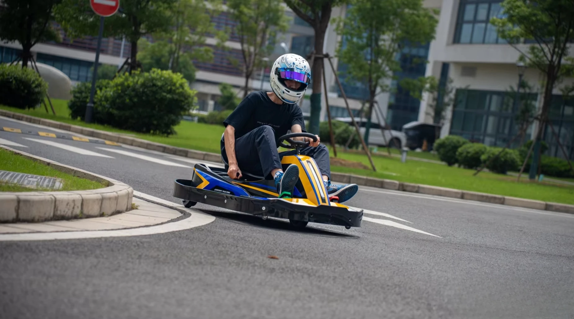 600W -Power Professional Electric Drift Kart 26km/h Max Speed Dual-Buffer Enclosure Racing & Outdoor Use