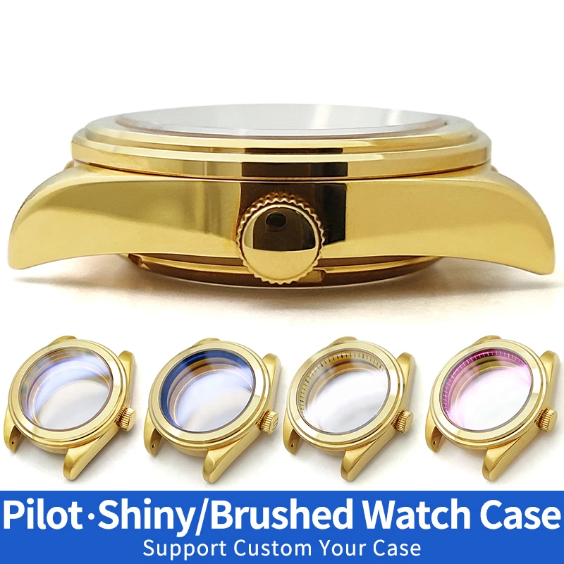 

Pilot Watch Case Polished Brushed Steel Gold For SKX SKX007 NH35 NH36 4R36 Steel Cases MOD Watch Parts Chapter Ring Sapphire