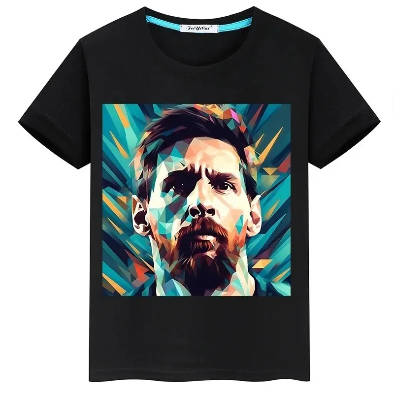 Messi Printed Children's Clothing Summer Cotton Kids T-shirt Boys Girls Casual Short-sleeved Fashion Black Shirts Sportswear Top