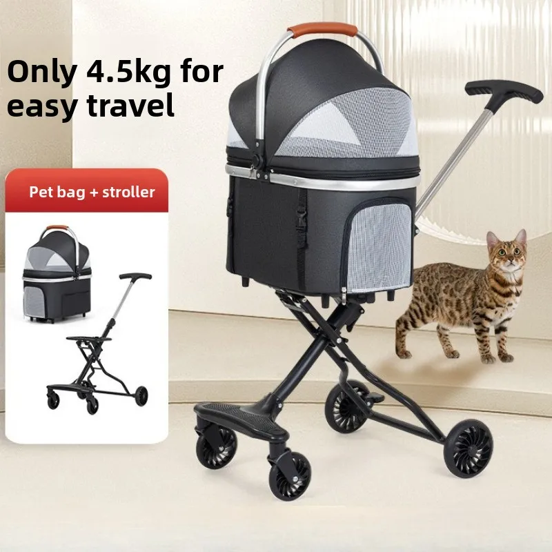 

Luxury Pet Stroller Lightweight Foldable Cat Dog Carrier All-in-One Travel Pushcart with Canopy Breathable Design for Dog Seats