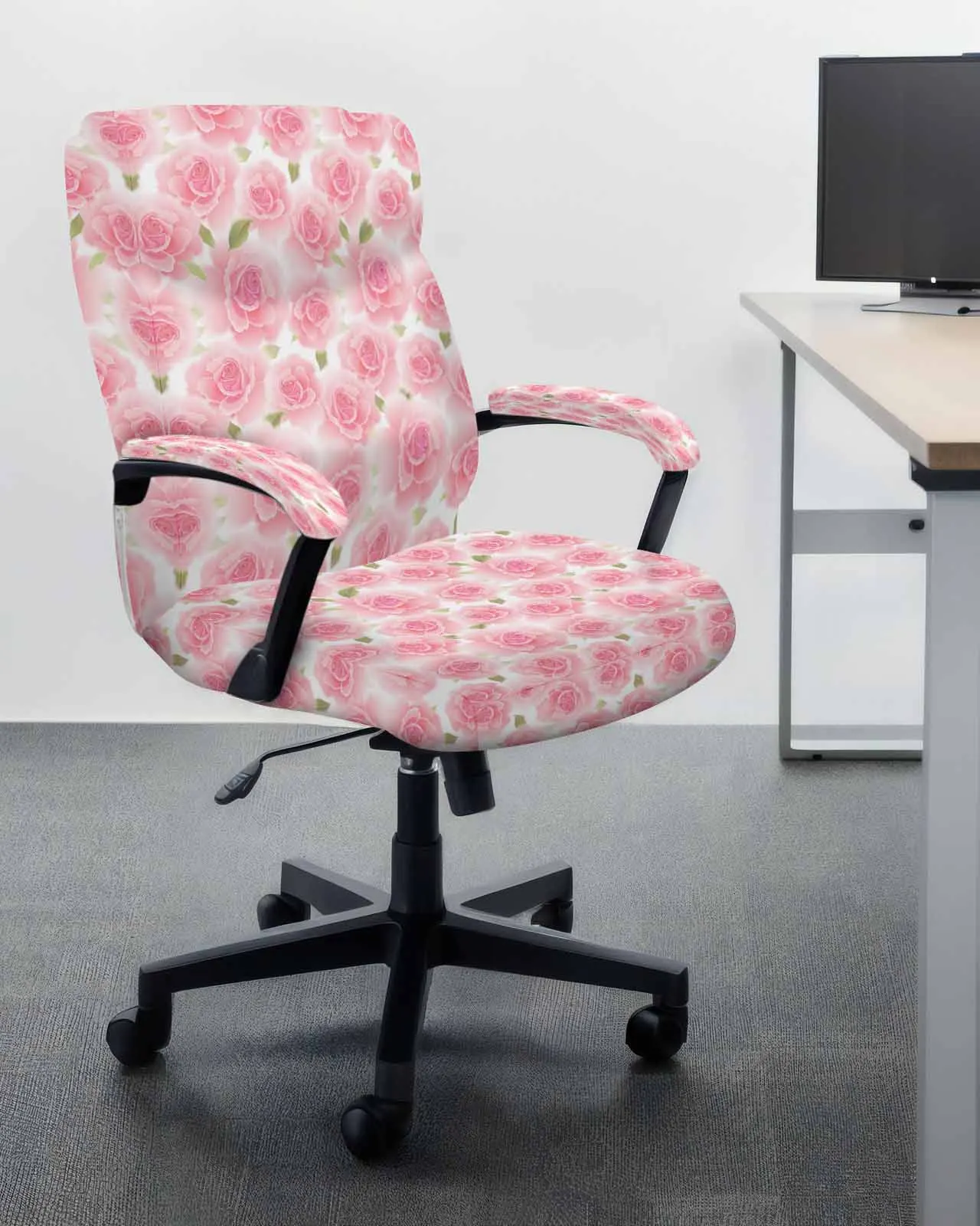 Pink Flower Roses Texture Elastic Office Chair Cover Gaming Computer Chair Armchair Protector Seat Covers