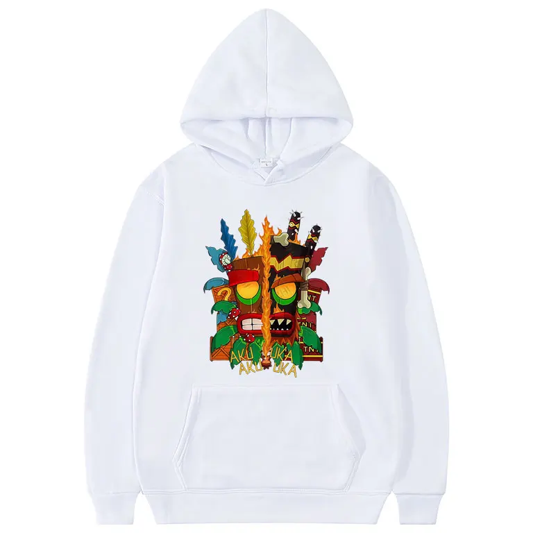 Game Crash Bandicoot Aku Uka Graphic Hoodie Men Women Casual Fleece Cotton Vintage Sweatshirt Men's Fashion Oversized Pullover