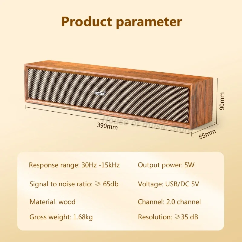 2024 New Style Indoor Wooden Stereo Surround Soundbar Wireless Blue Tooth Portable Speakers Desktop Retro Computer Soundbox