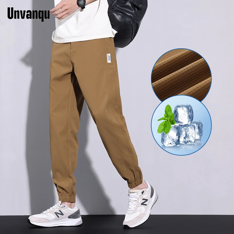 

Unvanqu Summer New Lyocell Ice Silk Casual Pants Korean Men Elastic Waist Loose Overalls Fashion Street Versatile Harem Trousers