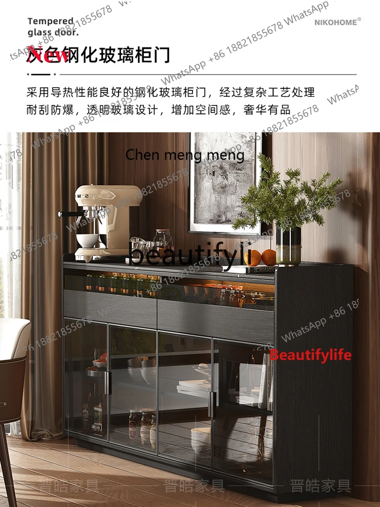 

A32 Modern Rock Slab Sideboard High-End Light Luxury Italian Style Solid Wood Home Living Room Sideboard Against Wall