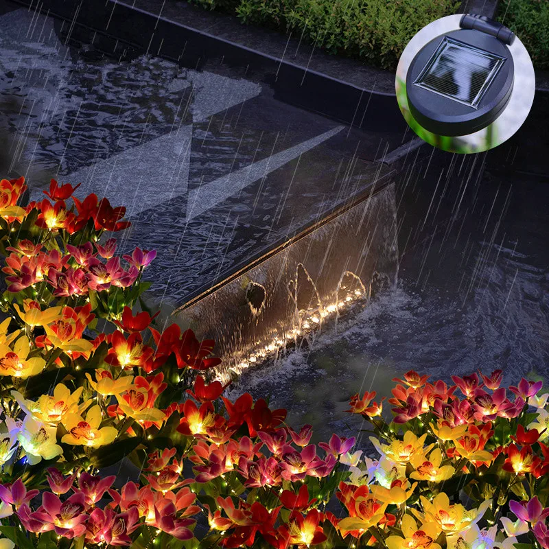 Solar LED Orchid Ground Light Artificial Flower Lamp Holiday Garden Summer Wedding Party Outdoor Yard Patio Decoration Lawn Lamp