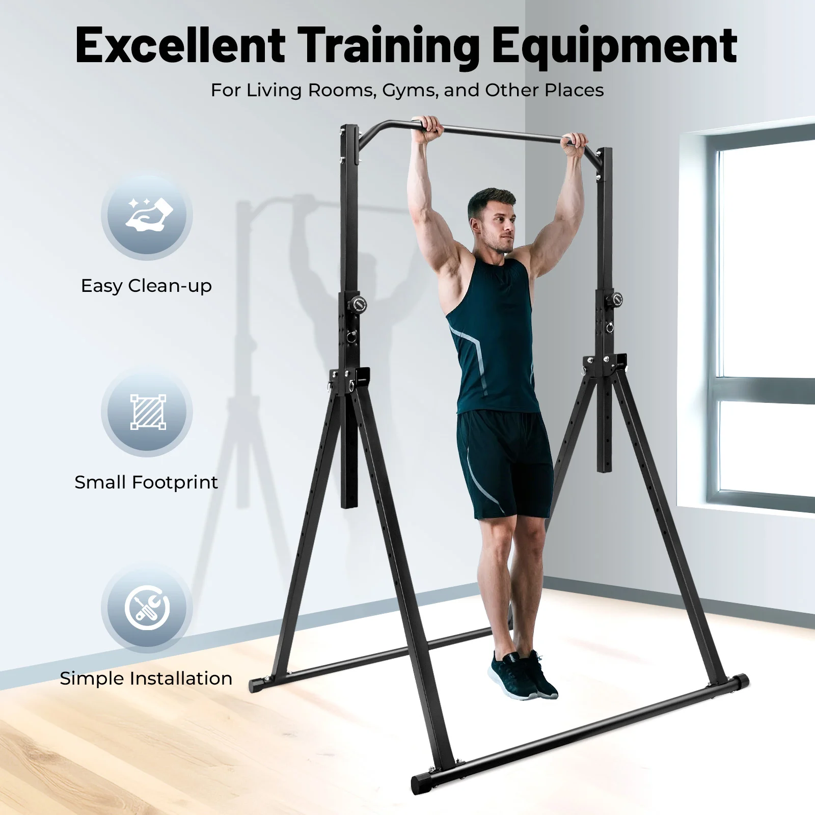 

1.75-2.3m Adjustable Carbon Steel Traction Bar, Foldable Max 200KG Pull Up Bar with Safety Pin & Mount Accessories for Home Gym Workout