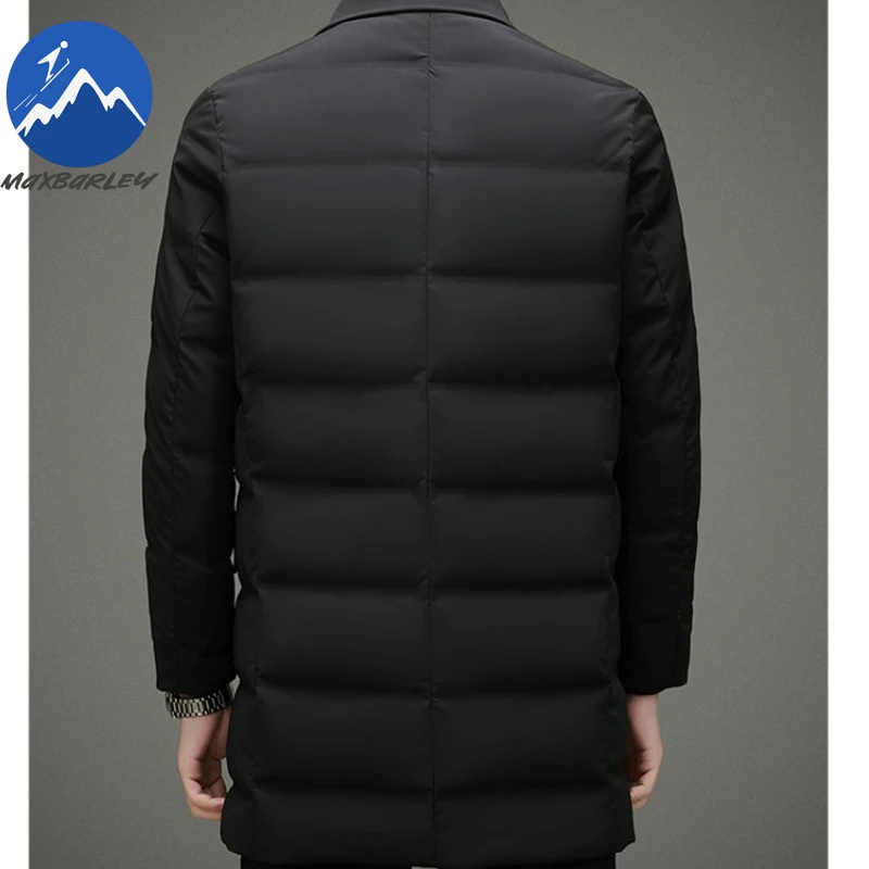Maxbarley Mens Long Down Jacket Turndown Collar Outdoor Work Lightweight Puffer Jacket Casual Business Windproof Winter Parka