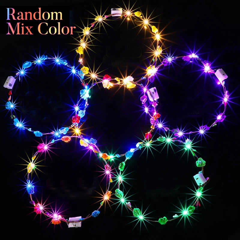 10-300Pcs LED Flower Crowns Light Up Headbands Glowing Flower Crown Garland Glow in the Dark Headband for Wedding Party Favors image 3