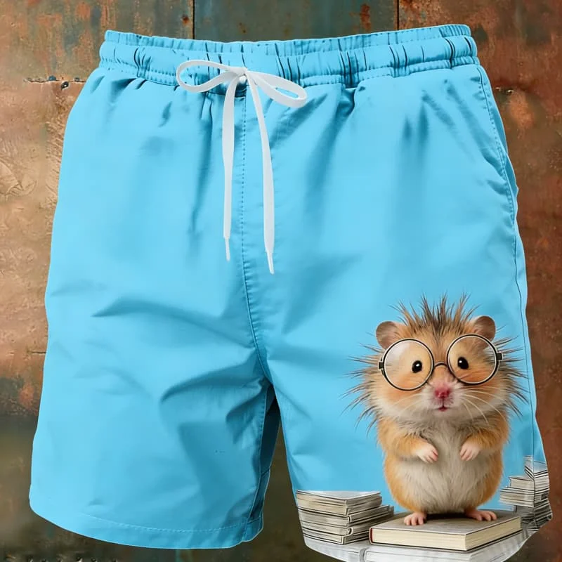 

Симпатичные повседневные шорты с забавным принтом животных, мужские шорты с эластичной резинкой на талии и завязками, идеально подходят для причудливого и повседневного образа.