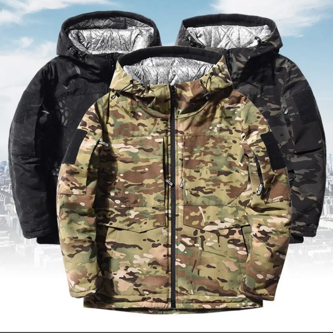 

Зимняя мужская тактическая камуфляжная куртка с хлопковой подкладкой, теплая ветрозащитная военная парка, износостойкая уличная боевая куртка для охоты