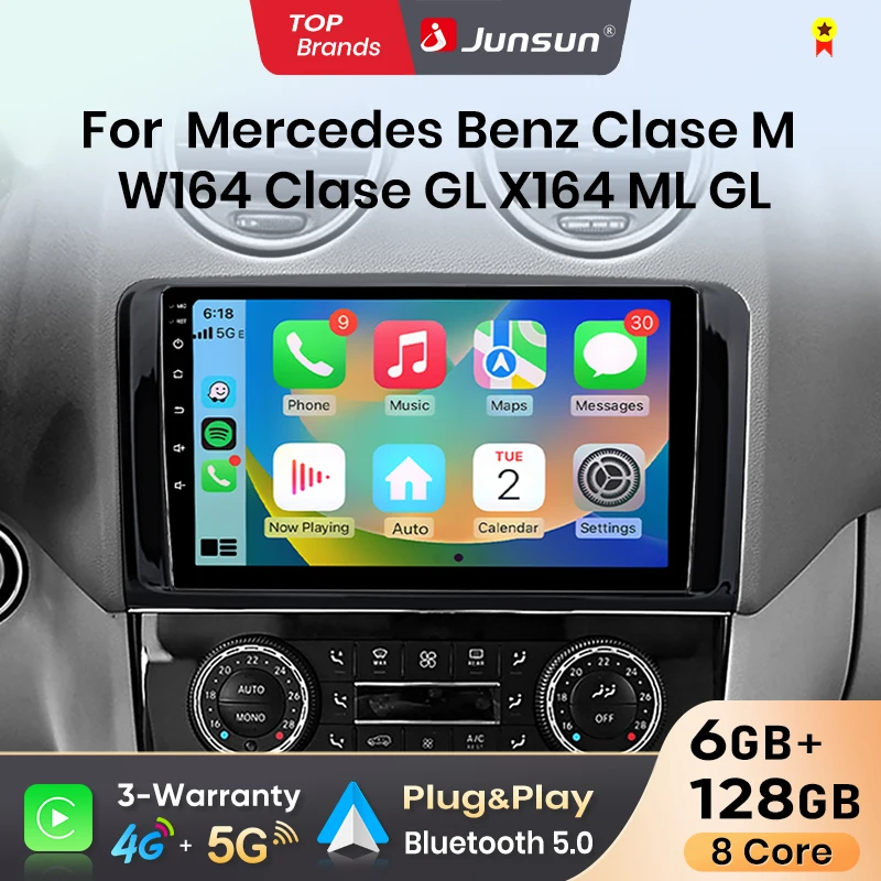 Image of Junsun Android Auto Autoradio für Mercedes Benz M-Klasse W164 GL-Klasse X164 ML GL Multimedia Wireless Apple CarPlay Intelligente Systeme IPS Touchscreen Stereo Videoplayer 2 Din Autoradio Head Unit