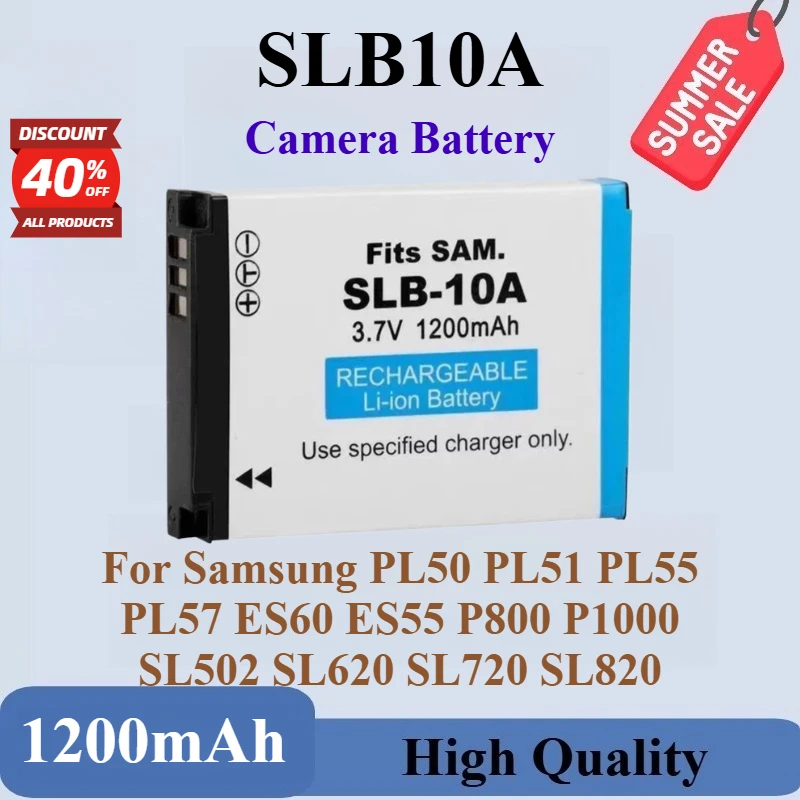 

New Replacement Camera Battery 3.7V 1200mAh SLB-10A For Samsung PL50 PL51 PL55 PL57 ES60 ES55 P800 P1000 SL502 SL620 SL720 SL820