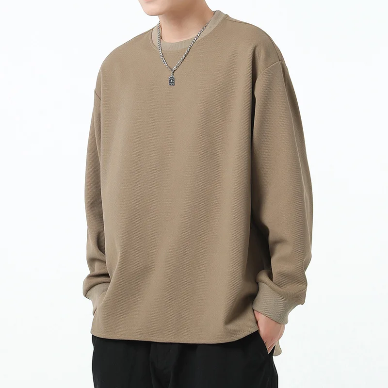 2024 Spring New College Style Loose Sweatshirt with O-Neck for Men, Korean Fashion Solid Color Casual Long Sleeve Tops