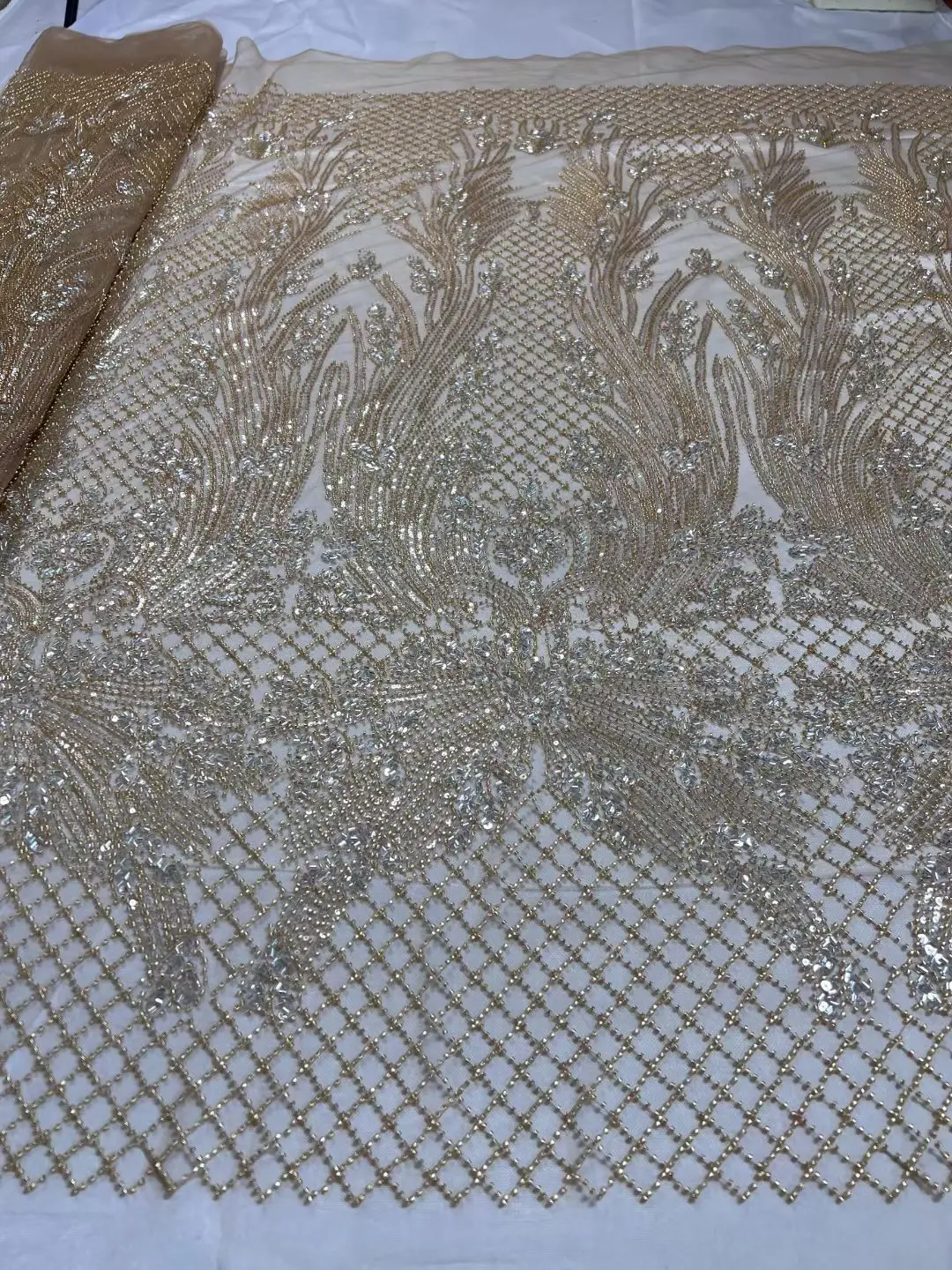 

Embroidery French Tulle Mesh Lace with Sequins and beads L-13082810 Quality Beaded Laces Fabrics