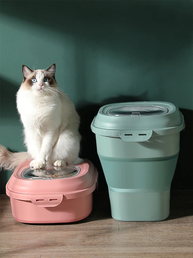 Pet Dog Food Storage Container 15kg Dry Cat Food Box Moisture Proof Seal Foldable with Measuring Cup Kitten Puppy Pet Products