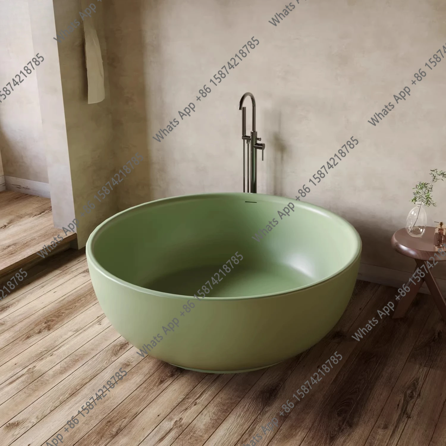 

Round artificial stone olive green bathtub Double couple independent integrated hotel B & B large bath