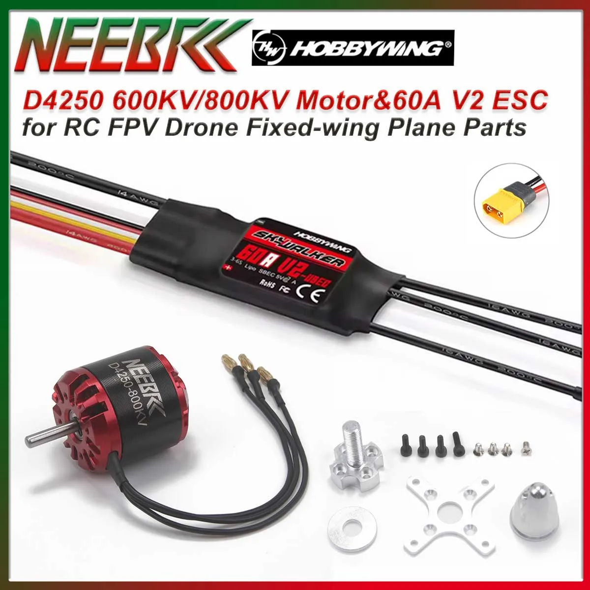 

NEEBRC 4250 800KV 600KV Brushless Motor 60A V2 ESC Combo for RC FPV Racing Drone Fixed-wing Multicopter Quadcopter Airplane Part