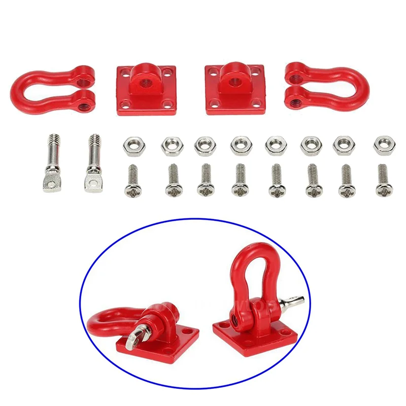 16X Metal Climbing Trailer Tow Hook Hooks Buckle, Winch Shackles for 1/10 Scale RC Crawler Truck D90 SCX10 Car,Red