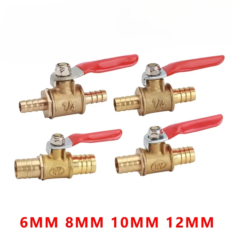 6mm-12mm 호스 바브 인라인 황동 물 오일 공기 가스 연료 라인 차단 볼 밸브 파이프 피팅 공압 커넥터 컨트롤러