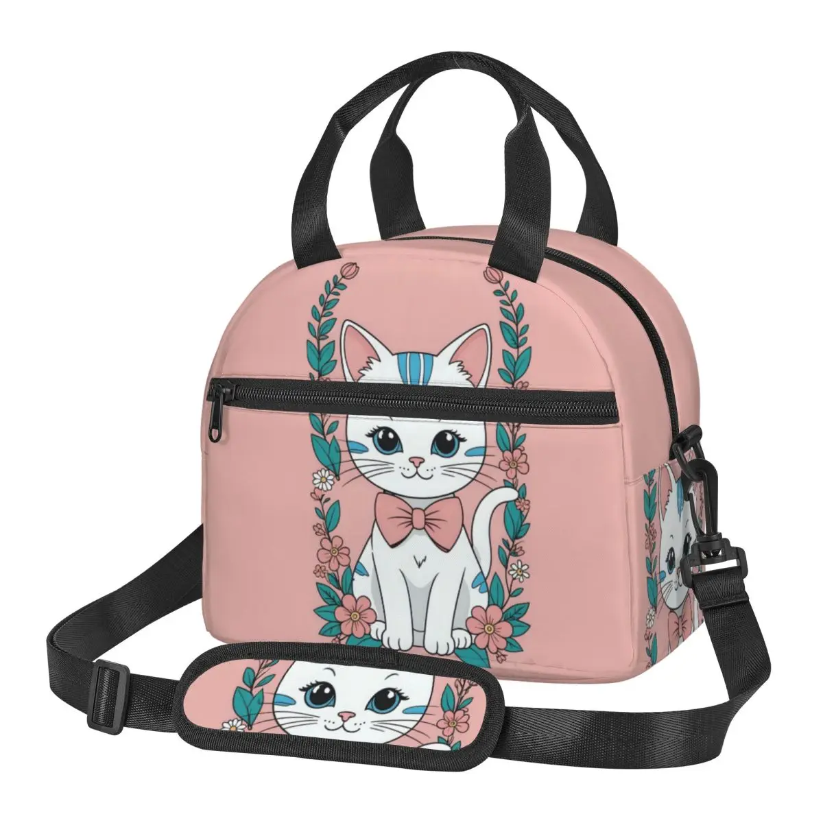 

Cartoon Cat Lunch Bag Large Insulated Lunch Boxes with Adjustable Shoulder Strap for Women Kids Work Trip