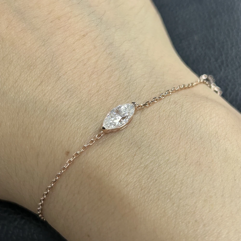 Meisidian 1Carat Marquise Moissanite 17CM 18K Rose Gold Diamond Women Bracelet