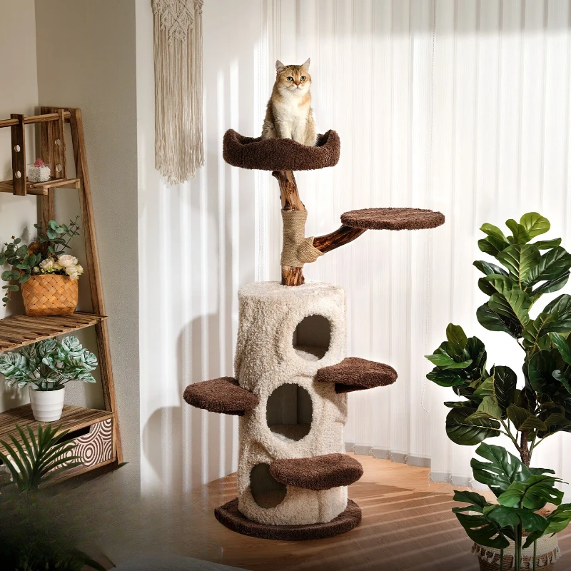 Tree house cat climbing frame Large cat tree cat nest Integrated solid wood  scratching column Small apartment  shelf