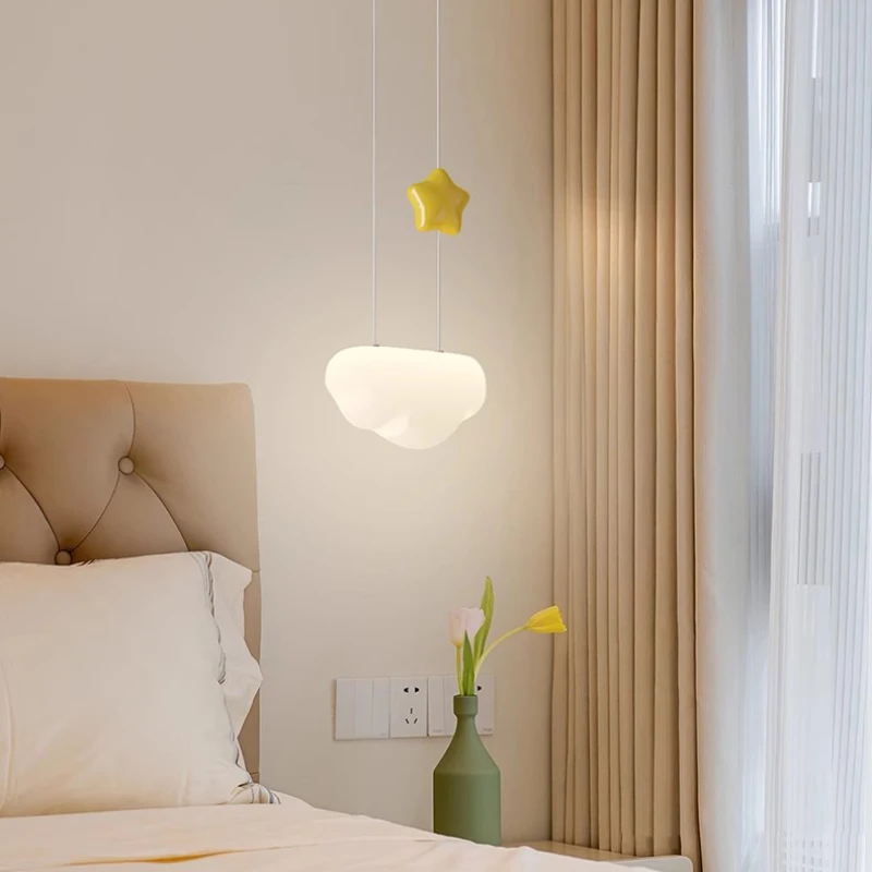 Cartoon Cloud Acrylic LED Pendant Light Designer Style Bedside Small Hanging Lamp Bedroom Children's Room Decoration Wall Light