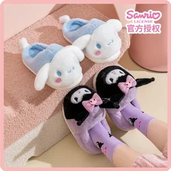 Sanrio Cartoon Kawaii Autumn and Winter HelloKitty Cinnamoroll Kuromi Children's Cotton Slippers Girls Thick Warm Home Slippers