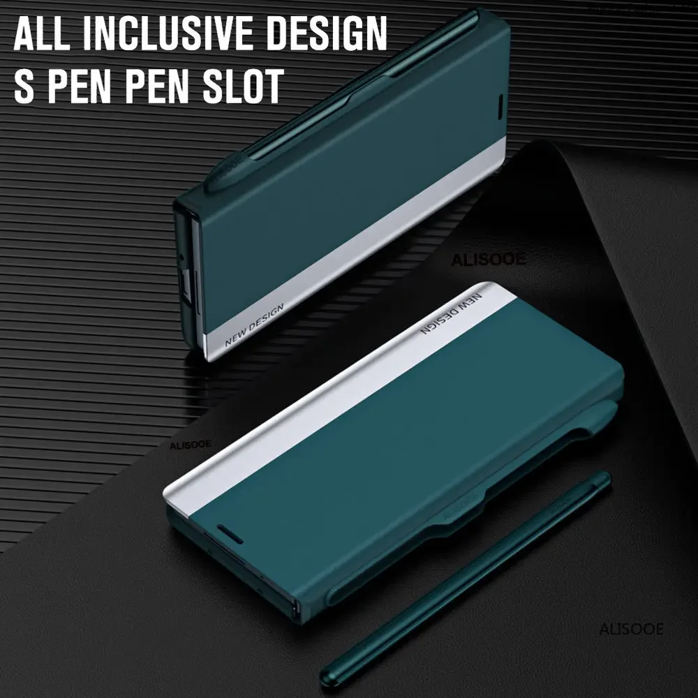 with Touch Pen Slot Flip Cover for Samsung Galaxy Z Fold 6 5 4 3 5G Case Leather Smart View Windows Protection Capa Z Fold 6 5